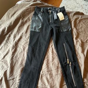 BRAND NEW MANIERe de VOIR BLACK FAUX LEATHER SKINNY JEANS SZ 8